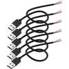 Mcbazel Cavo USB A a Filo Nudo 30cm, 2 Fili per Ventola LED 5V/3A | Filo di rame 22 AWG, guaina PVC, rosso/nero stagnato, per elettronica DIY, set da 5