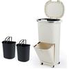 GIANTEX Pattumiera da cucina a 3 scomparti, 38 l, pattumiera con ruote, pattumiera a pedale con coperchio, pedale e manico, a doppio piano, in plastica, sistema di raccolta differenziata della