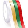 G2PLUS 4 Rotoli Nastri Natalizi,10mm x 22m Nastro Natalizio | Nastri in Raso Rosso,Verde,Oro,Bianco,Nastro per Pacchi Regalo,Feste,Natale,DIY Decorazioni Artigianali