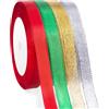 G2PLUS 4 Rotoli Nastri Natalizi,10mm x 22m Nastro Natalizio | Nastri in Raso Rosso,Verde,Oro,Argento,Nastro per Pacchi Regalo,Feste,Natale,DIY Decorazioni Artigianali