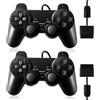 FLLAGG20 2X Controller Cablato Compatibile con PS2 PS1 PSX Joystick Nero | Con cavo da 1.8M Doppia vibrazione, plug and play, layout ergonomico, compatibile giochi arcade e retrogaming classico