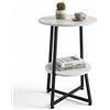 Relaxdays Tavolino, bianco/nero | effetto marmo, 2 ripiani, metallo e MDF, rotondo, struttura a croce, H x D: 55 x 40 cm