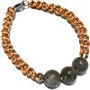 Ethnos Barcelona - Bracciale artigianale in macramè con pietre di labradorite. Misura: 17,5 cm.