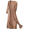 LZPCarra Cappotto da donna elegante lino leggero cardigan da donna estivo lungo giacca estiva di grandi dimensioni cappotto lavorato a maglia con fessura giacche da donna sottile cardigan a maniche lunghe