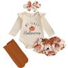 Geagodelia Abbigliamento a forma di zucca per Halloween per bambine | Ghost - Set di abbigliamento per neonato con il mio primo Halloween, body a maniche lunghe, gonna, fascia, calze