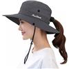 UTOWO Cappello da sole da donna, estivo, protezione dai raggi UV, da spiaggia, a tesa larga, in rete, con foro per coda di cavallo, pieghevole e ripiegabile