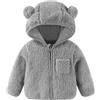 JiAmy Giacca in pile per bambini con cappuccio e orecchie da orso, calda giacca invernale per bambini e ragazze, cerniera intera con guanti pieghevoli