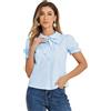 Allegra K Donna Camicia Vintage con Collo Peter Pan Cravatta Bottoni Cotone | 100% Cotone Colletto Peter Pan Cravatta Chiusura con Bottoni Polsini Arricciati Maniche Corte a Sbuffo