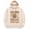 One Piece Felpa con Cappuccio Uomo Luffy Wanted Beige Regular Fit | Felpa ufficiale con tasche laterali, tessuto caldo in cotone e poliestere, taglie XS-XXL, idea regalo per fan anime manga