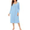 Sopesil Camicia da Notte Allattamento Donna Lunga con Tasche S-3XL | Bottoni Premaman Maniche Lunghe Bottoni Allentati Vestaglia Notte Elegante in Morbido con Fiocco Vestibilità Ampia