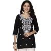 LIBOZA Kurti corto da donna per jeans, Chikankari Kurtis, tunica con scollo a V Lakhnavi, Kurta floreale e tuniche (S, nero)