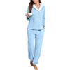 PrinStory Pigiama da donna in pile caldo flanella pigiama pigiama | Pigiama invernale soffice termico Loungewear Set con tasca