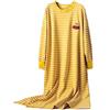 DSKK Camicia da Notte Autunnale e Invernale da Donna Pigiama Camicia da Notte in Cotone a Maniche Lunghe a Righe Taglie Forti (Giallo,Taglia Unica)