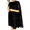 ZICUE Donne Festa Notte Vestiti Cape Elegante Alto Collo Paillette Clubwear Sexy Mantello Manica Moda Mini Abito