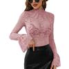 Ellunis Camicia da donna in pizzo floreale gotico collo alto sexy campana manica lunga maglia pura casual elegante camicia