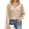 CMTOP Camicia Donna Camicetta Manica Lunga Raso Blusa Elegante Scollo a V Camicie Loose Bottoni Tunica Primavera Autunno Shirt Top Tinta Unita Basic Maglietta