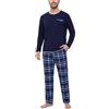 Aseniza Pigiama Uomo Invernale Cotone Lungo Due Pezzi con Tasche | Morbida biancheria da notte con design a contrasto, pantaloni dritti con coulisse e tasche laterali, come abbigliamento da