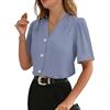 KIJSKKOPO Camicetta da Donna A Maniche Corte A Sbuffo con Scollo V E Bottoni in Finta Perla. Elegante Camicia in Chiffon, vestibilità Ampia, Ideale per L'Estate, Top Casual per Tutti I Giorni, Lavo