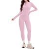 Celanisai Tuta sportiva da donna, lunga e aderente, per yoga, a maniche lunghe, con scollo a V, con chiusura lampo, per jogging, tutina e pantaloni