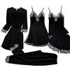 LZPCarra Pigiama da 5 pezzi, set da 5 pezzi, camicia da notte in raso, accappatoio corto con pizzo, pigiama sexy in seta