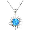 GAOHONGMEI S925 Collana con pendente in opale di fuoco blu/bianco rotonda in argento sterling blu ipoallergenico gemma simulata ciondola il sole Catena della clavicola Birthstone regalo blu