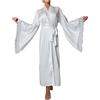 Generic Vestaglia in raso da donna in pizzo - vestaglia in raso di seta per le donne a maniche lunghe con finiture in pizzo elegante e leggero camicia da notte di lusso vestaglia kimono abbigliamento da notte