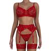 Generic Sexydonna Hot Rosso Completino Sexy Donna Lingerie di Pizzo con Stampa di da Donna Lingerie Pizzo Set Tre Pezzi Biancheria Intima Sexy con Calze O Hot Sesso Intimoos ITA