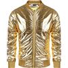Generic Giacca Metallica da uomo Anni '70 Disco Party Varsity Jacket Zip-up Baseball Bomber