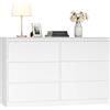 VASAGLE KAILYN Collezione - Cassettiera con 6 Cassetti, Comò, Mobile con Cassetti, Porta Abiti, 40 x 119,4 x 75 cm, Stile Moderno, Bianco Neve LTS616W01