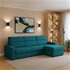 Dmora Divano Fisso con Penisola Valeriana 280x160 cm Azzurro Sfoderabile Reversibile, Idrorepellente Multiposizione Made in Italy