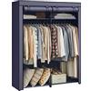 SONGMICS Armadio, Guardaroba Porta Abiti, Pieghevole, 140 x 43 x 174 cm | Armadio Portatile in Tessuto, con 2 Barre Appendiabiti, per Camera da Letto, Blu, Collezione RYLAN RYG002I02