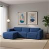 Talamo Italia - Divano fisso con penisola Jessica, Divano componibile con penisola sinistra, Sofà moderno in tessuto, 100% Made in Italy, Cm 300x170h70, Blu