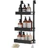 SONGMICS Mensola Doccia da Appendere senza Foratura, 3 Ripiani, con Ganci | Organizer Bagno Antiruggine, in Acciaio, 32,8 x 17 x 69,3 cm, Nero, Collezione PARSON BCB206B101