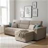 Dmora Divano Letto con Penisola Ombretta 285x160 cm Grigio Tortora Sfoderabile Contenitore, Idrorepellente Multiposizione Trasformabile in Letto