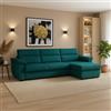 Dmora Divano Fisso con Penisola Vincenza 285x160 cm Azzurro Sfoderabile Reversibile, Idrorepellente Multiposizione Made in Italy