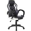 Dmora - Sedia da gaming Caloundra, Poltrona da gaming adulto, Sedia da scrivania, Cm 66x61h104/114, Nero e Bianco