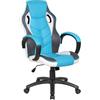 Dmora - Sedia da Gaming Caloundra, Poltrona da Gaming Adulto, Sedia da scrivania, Cm 66x61h104/114, Azzurro e Bianco