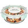 Amig - Contenitore ermetico rotondo in vetro per alimenti - Capacità: 400 ml - 130 x 130 x 52 mm - Contenitore in vetro borosilicato per microonde, forno, congelatore e lavastoviglie - Colore verde