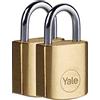 Yale Lucchetto in ottone Y110B/20/111/2 corpo 20mm, arco in acciaio, 3 chiavi, confezione da 2 lucchetti
