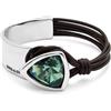 Uno de 50 | Bracciale rigido da donna | Pelle e placcato argento sterling | Cristallo verde sfaccettato | Taglia M | Gioiello fatto a mano | Prodotto in Spagna
