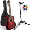 AMROVA - Pacchetto chitarra classica 1/2 bambino 6-9 anni mancino + custodia + supporto per pavimento pieghevole + 6 plettri - corde in nylon, libro accordatura (rosso, 1/2, sinistra)