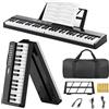 Buinblu Tastiera elettronica per pianoforte, pieghevole, 61 tasti, pianoforti digitali con adattatore di alimentazione, supporto per spartiti, adesivo, borsa, regalo per principianti, colore nero