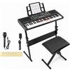 KOMFOTTEU Tastiera Portatile 61 Tasti, Pianoforte Digitale per Principiante | Pianola con Supporto, Sgabello, Microfono, Piano con 200 Timbri, 200 Ritmi, 70 Brani, Interfacce e Display per Casa e Scuola