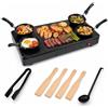 GIANTEX Grill elettrico con superficie grill, 4 padelle e rivestimento | Barbecue elettrico da tavolo con pinza, cucchiaio, zone di riscaldamento, 4 spatole in legno e vassoio raccogli grasso