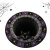 Generic Tappeto rotondo con illusione 3D di Halloween, gatto nero e bulbi | Morbido materiale felpato caratterizzato da un sorprendente design rotondo 3D con realistici bulbi oculari di gatto nero