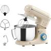HOMCOM Impastatrice Planetaria da 4.5L a 6 Velocità, Beige e Argento | Mixer Cucina, Frusta, Gancio, in Acciaio Inox, Plastica e Alluminio, 35x22x29 cm