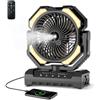 Ateroll Ventilatore da Campeggio con Raffreddamento a Nebbia Portatile, Batteria Ricaricabile 20000mAh e Telecomando, Serbatoio 250ml, Luce LED e Gancio per Tenda, Esterno, Casa, Patio e Viaggi