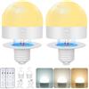 Görvitor Lampadina LED E27, dimmerabile, ricaricabile, con telecomando, 3 colori, 2 pezzi, con batteria da 2500 mAh, timer, base magnetica rimovibile, per esterni, campeggio, con gancio