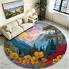 Generic Nature Scenery Tappeto rotondo da soggiorno lavabile circolare 100 cm | Tappeto antiscivolo, a pelo basso, non perde peli, motivo valle con fiori di campo e alberi, per salotto, camera da letto