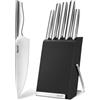 hecef Set Coltelli da Cucina con Ceppo, 6 Pezzi, Tagliere Supporto, Nero | Coltello da Cucina in Acciaio Inox, Blocco Multiuso con Supporto Integrato per Tablet o Tagliere, per le Cucine Moderne
